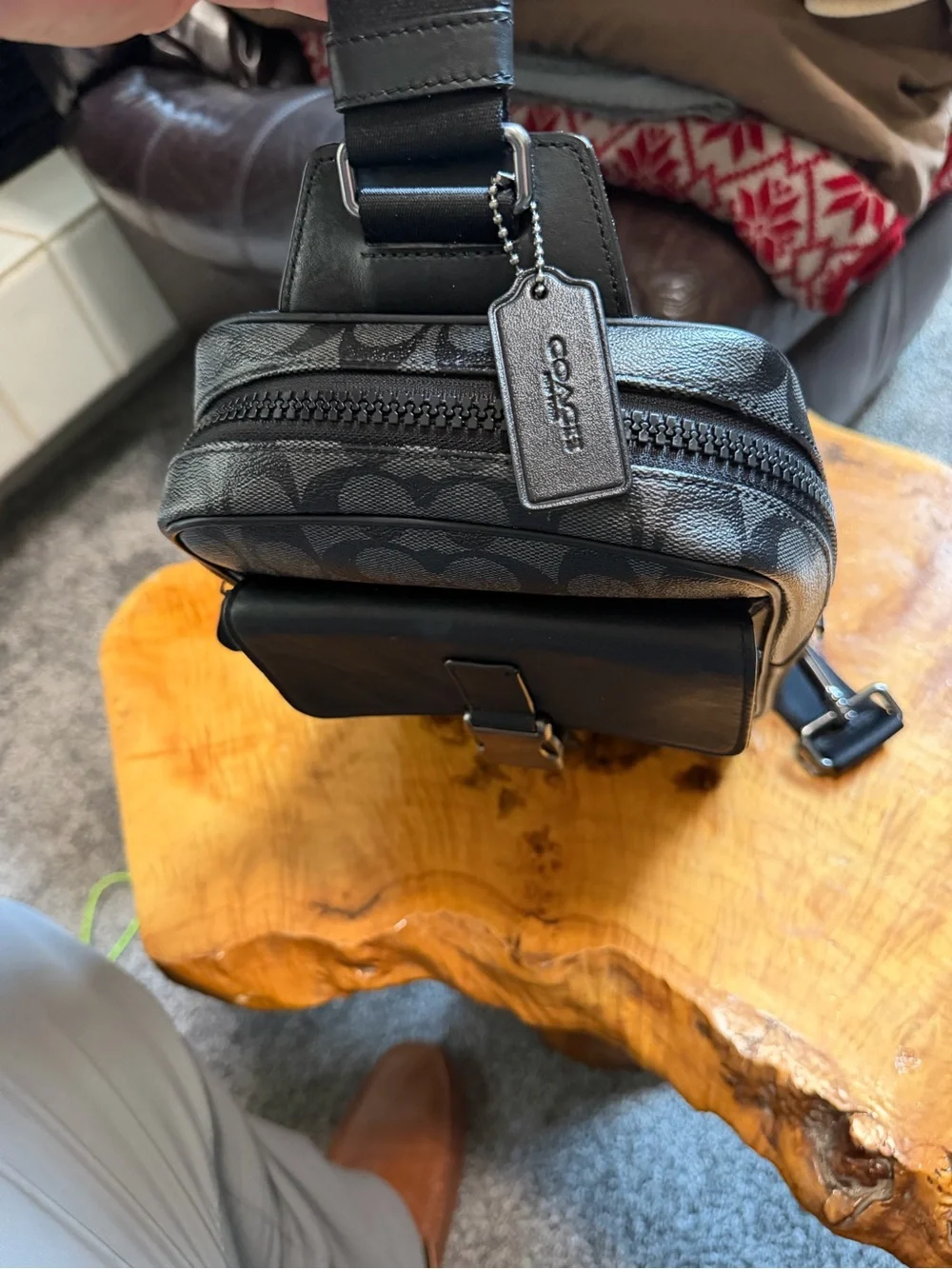 Coach Men’s Track Pack in Charcoal/Black Signature Coated Canvas